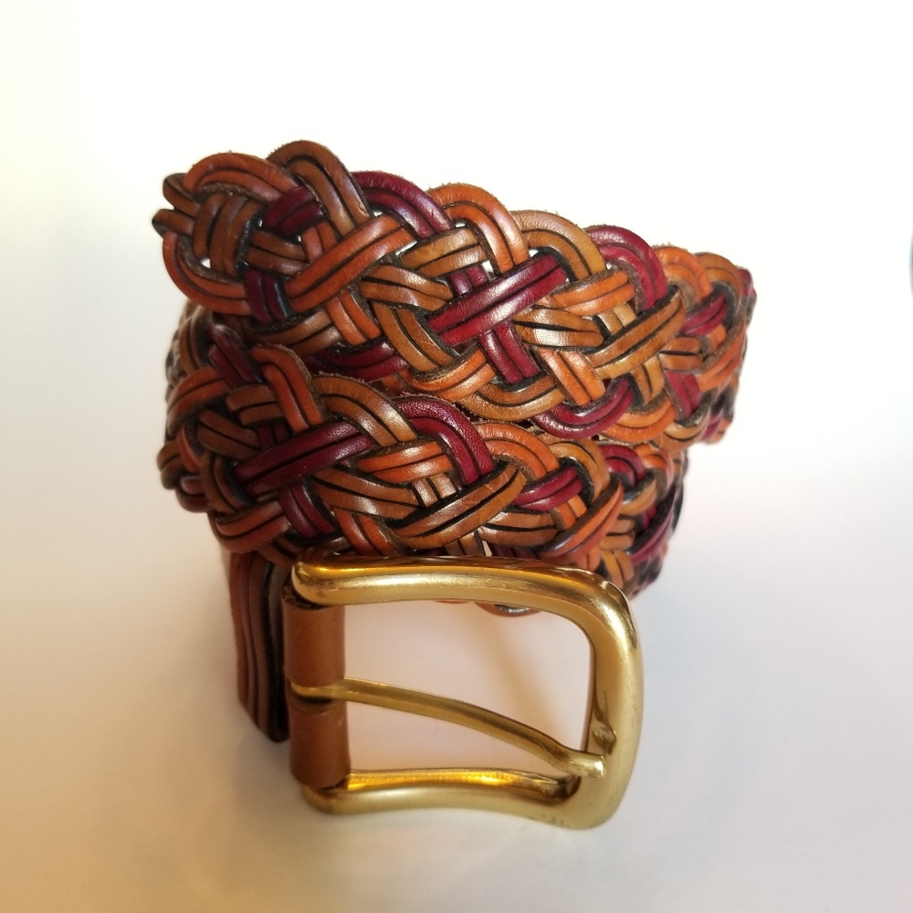 Lands End Braided Leather Belt Sz 26 (fits up to 28" waist)